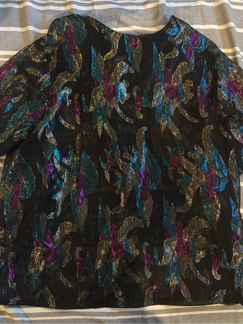 Jeri Marque - black sheer top with Metallic floral pattern